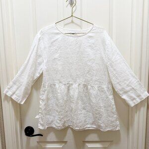 J Jill Pure Jill 100% Linen Tiered Top Size S White Peplum Relaxed Flowy Fit